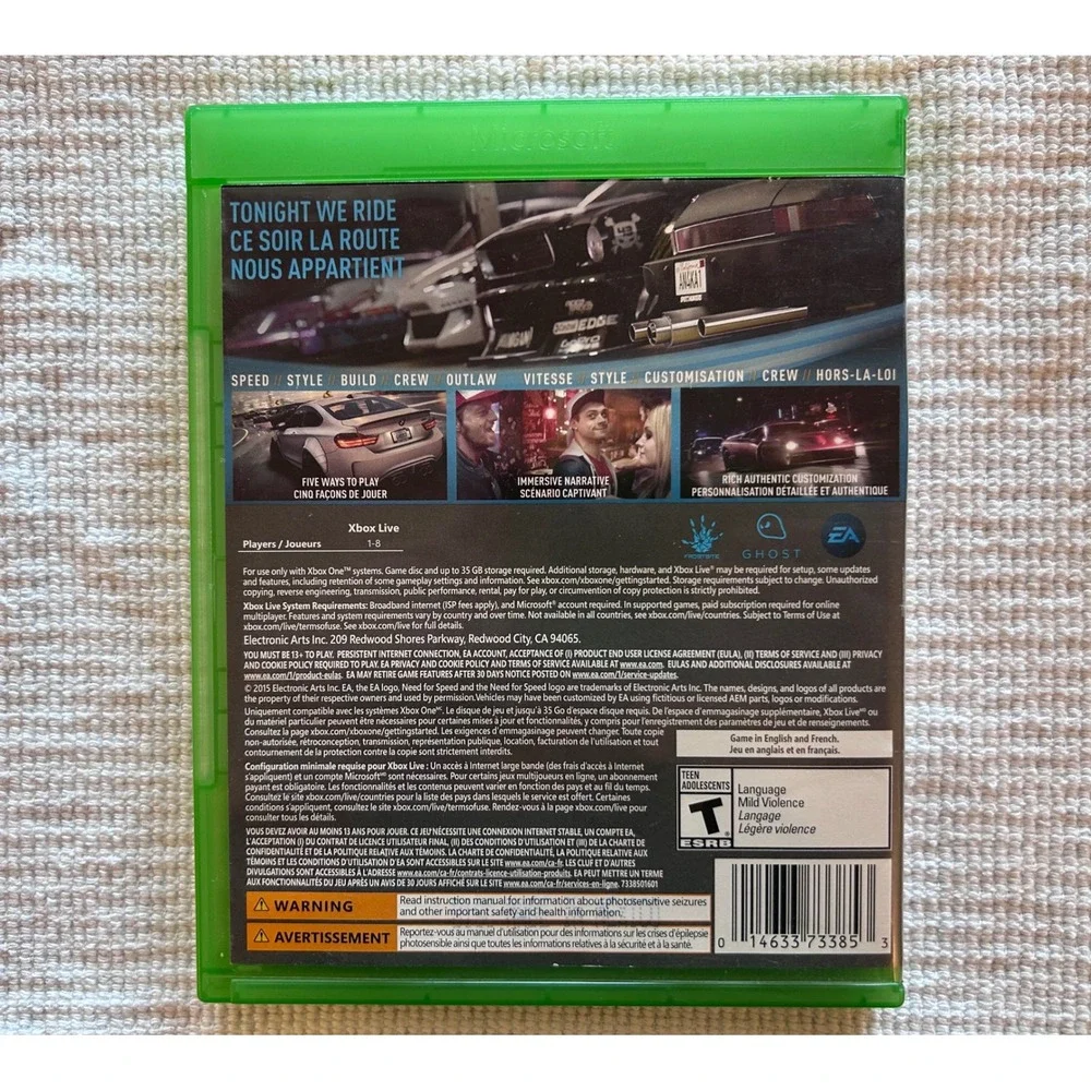 Need for Speed Xbox One EA Ghost Games 2015 Racing Video Game Physical Disc